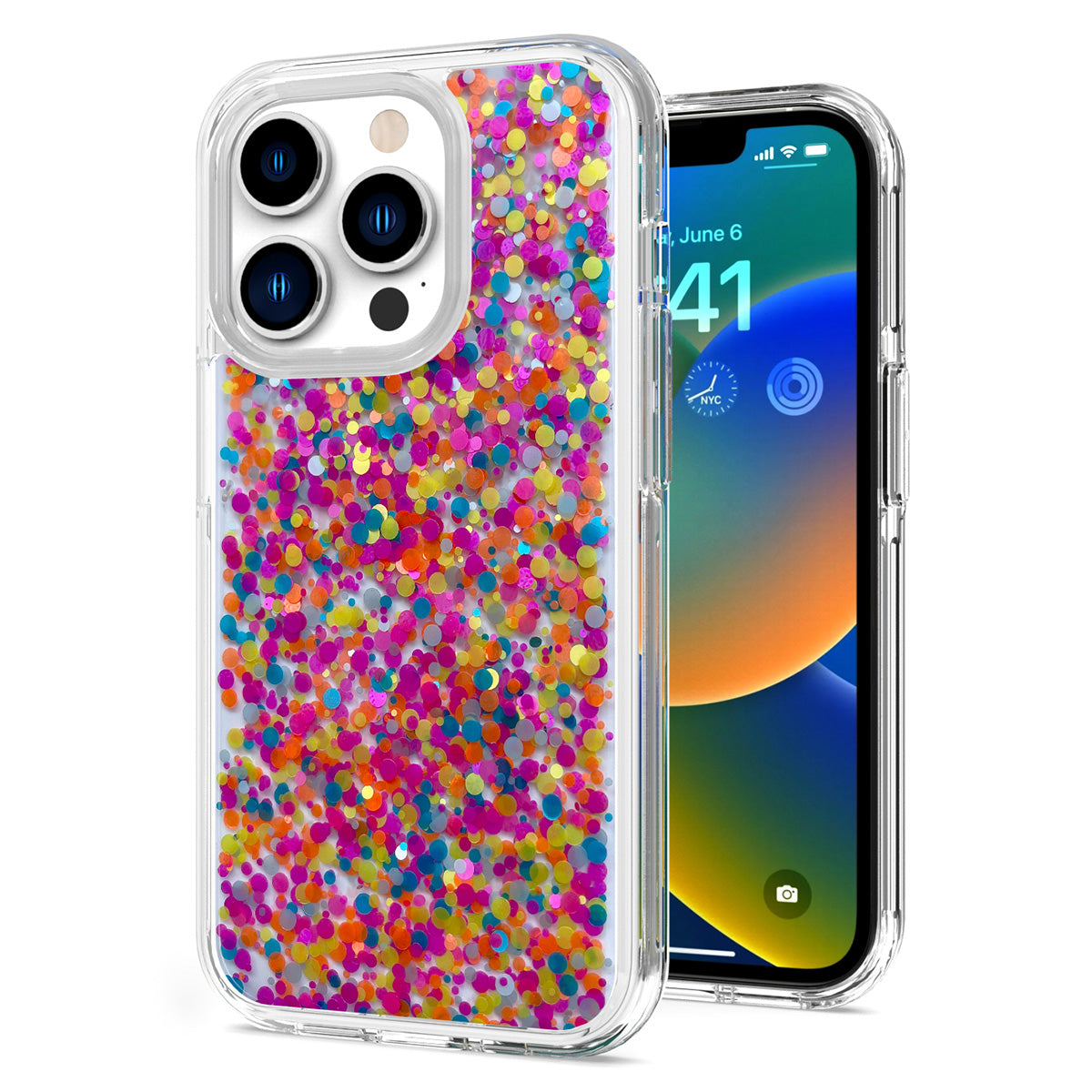 For Apple iPhone 13 (6.1") Colorful Glitter Bling Sparkle Epoxy Glittering Shining Hybrid Hard PC Silicone Shockproof Phone Case Cover