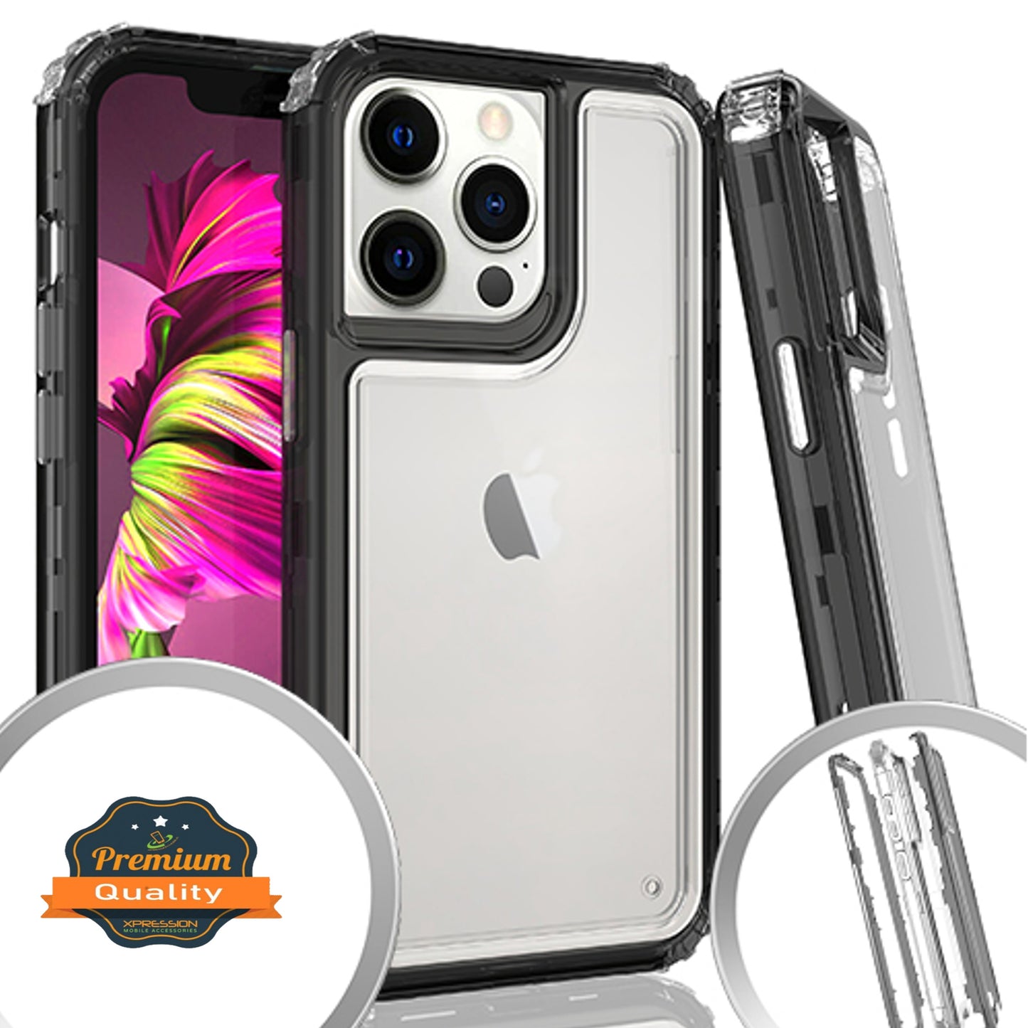 For Apple iPhone 13 /Pro Max Mini Heavy Duty Transparent Clear 3 in 1 Hybrid Shockproof Full Edge Hard PC Bumper Front & Back Soft TPU Rubber Protective Phone Case Cover