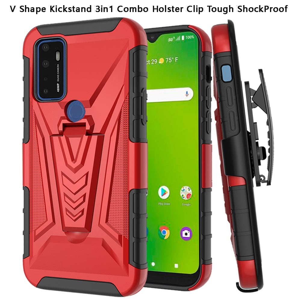 For AT&T Radiant Max 5G (6.8") 3 in 1 Rugged Swivel Belt Clip Holster Heavy Duty Tuff Hybrid Armor Rubber with Kickstand Stand Phone Case Cover