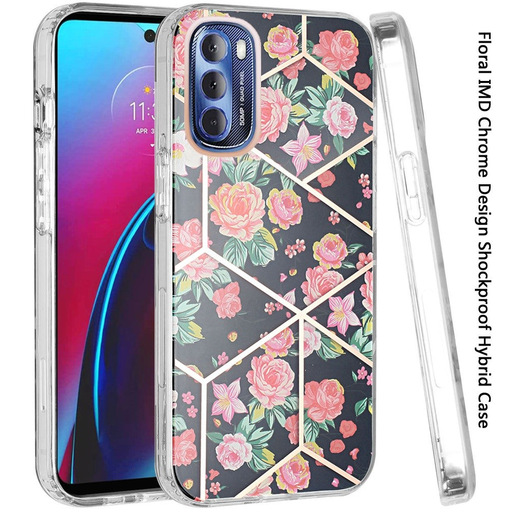 For Motorola Moto G Stylus 2022 4G Fashion Floral IMD Design Flower Pattern Hybrid Protective Hard PC Rubber TPU Back Phone Case Cover