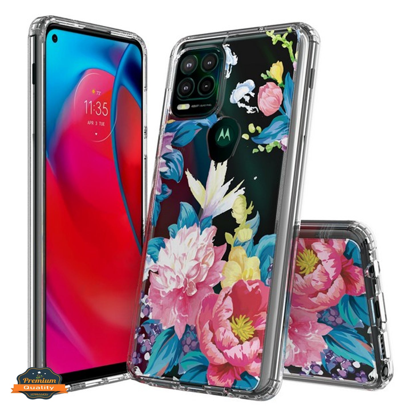 For Motorola Moto G Stylus 5G 2021 Floral Patterns Design Transparent TPU Silicone Shock Absorption Bumper Slim Hard Phone Case Cover