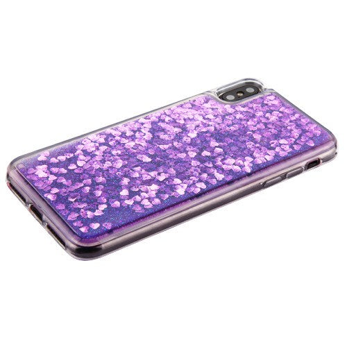 For Apple iPhone XS Max Quicksand Liquid Glitter Bling Hybrid Flowing Sparkle Fashion Protector Skin Purple Phone Case Cover