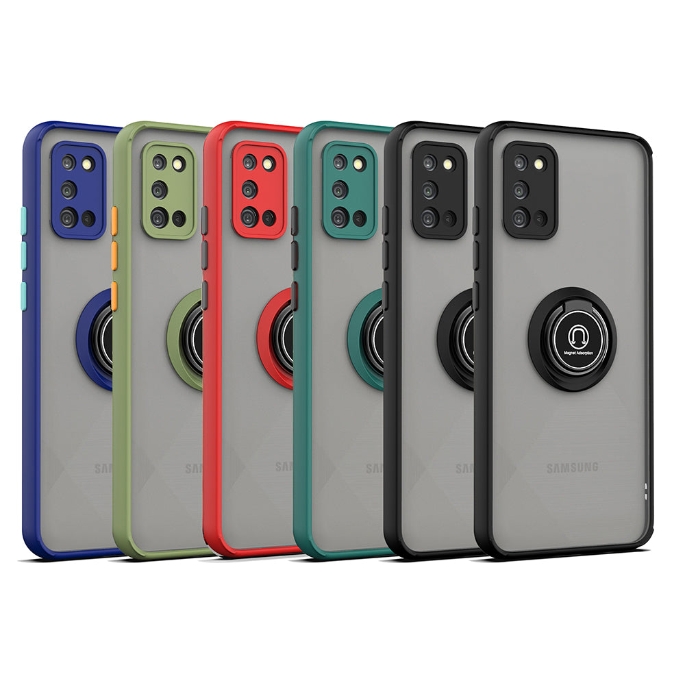 For Boost Mobile Celero 5G Hybrid Frosted Protector Magnetic Ring Holder Stand Kickstand Heavy Duty Rugged 2 in 1 PC + TPU Black Phone Case Cover