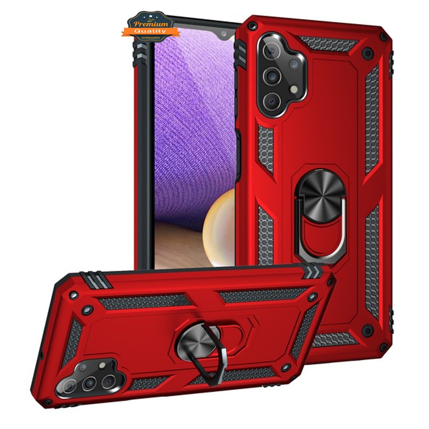 For Samsung Galaxy A32 5G Shockproof Hybrid Dual Layer PC + TPU with Ring Stand Metal Kickstand Heavy Duty Armor Shell Phone Case Cover