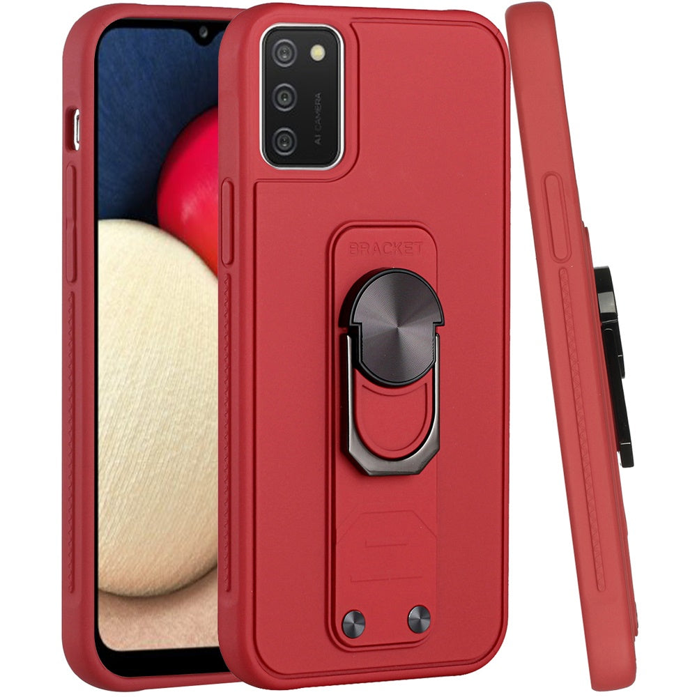 For Samsung Galaxy A02S Tuff Hybrid Solid Magnetic Ring Kickstand with Rotating Stand Heavy Duty PC + TPU Shockproof Phone Case Cover