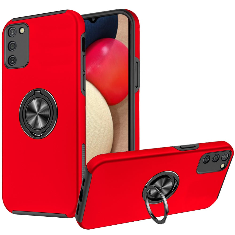 For Samsung Galaxy A02S Hybrid 360 Degree Rotatable Metal Invisible Ring Stand Holder Fit Magnetic Car Mount Shockproof Slim Phone Case Cover