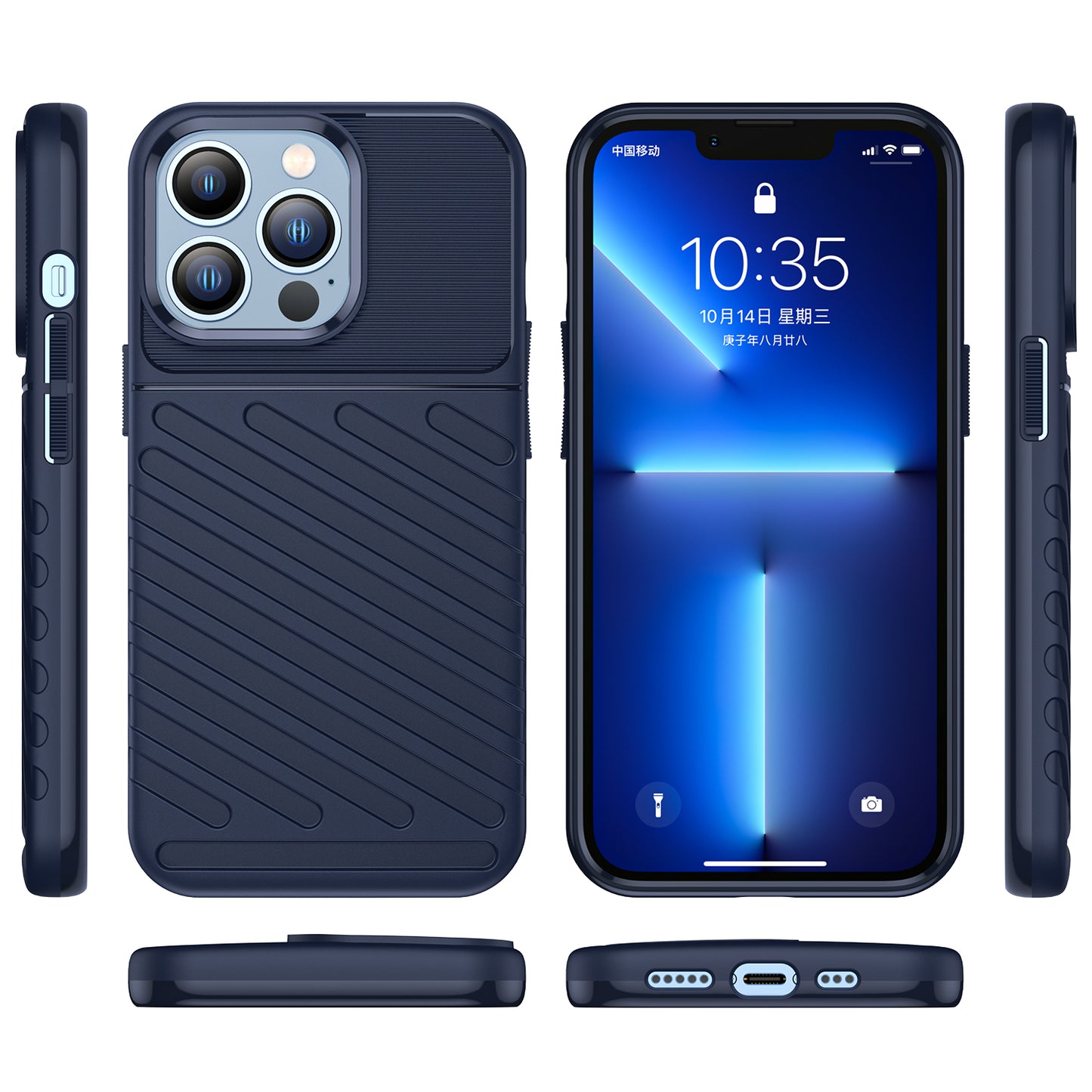 For Apple iPhone 14 (6.1") Rugged Hybrid PC Soft Silicone Gel TPU Bumper Texture Shockproof Anti Slip Protective Stylish Phone Case Cover