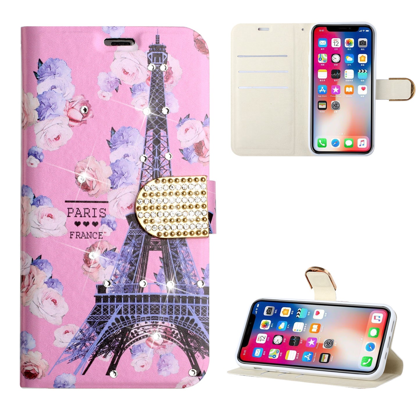 For Samsung Galaxy S22 /Plus Ultra Design Pattern PU Leather Wallet Case 3D Diamond Bling Buckle Credit Card Slot Stand Pouch Flip Phone Case Cover