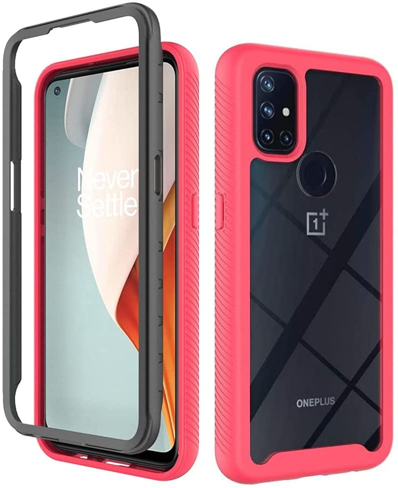 For TCL Stylus 5G Full Body Frame Armor Slim Hybrid Double Layer Hard PC + TPU Transparent Back Rugged Shockproof Clear / Pink Phone Case Cover