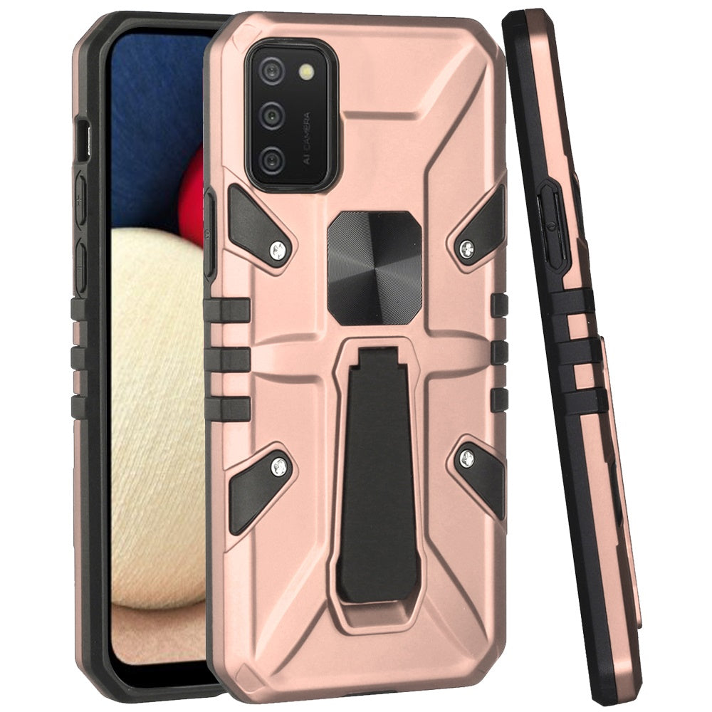 For Samsung Galaxy A02S Armor Kickstand Case Hybrid Heavy Duty Silicone Bumper with Magnetic Function Shockproof Hard Phone Case Cover