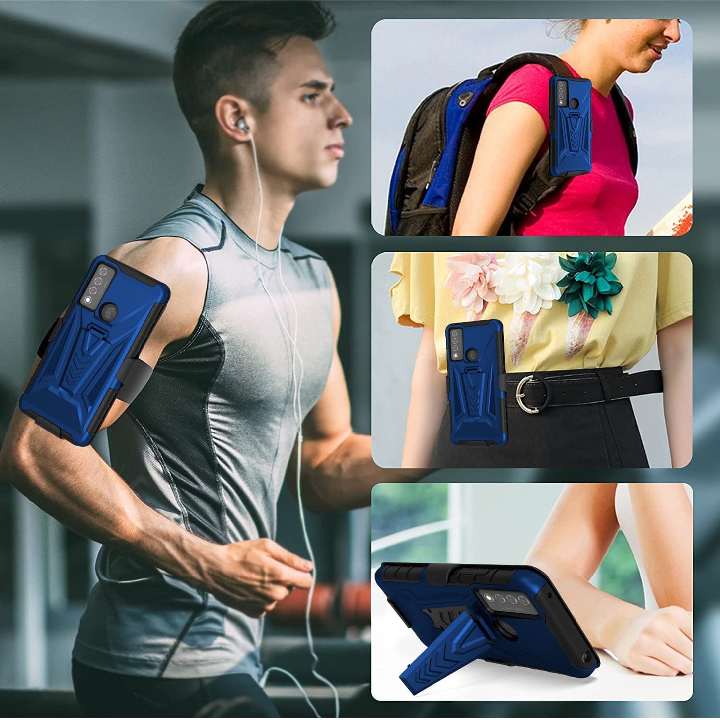 For Samsung Galaxy A13 5G Hybrid Belt Clip Holster with Built-in Kickstand, Heavy Duty Protective Shock Absorption Armor Defender Black Phone Case Cover