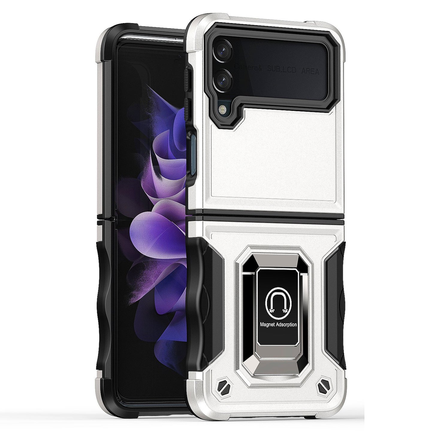For Samsung Galaxy Z Flip 3 5G Hybrid with Magnetic Ring Holder Stand Kickstand Heavy Duty Rugged Drop Silicone Shockproof Phone Case Cover