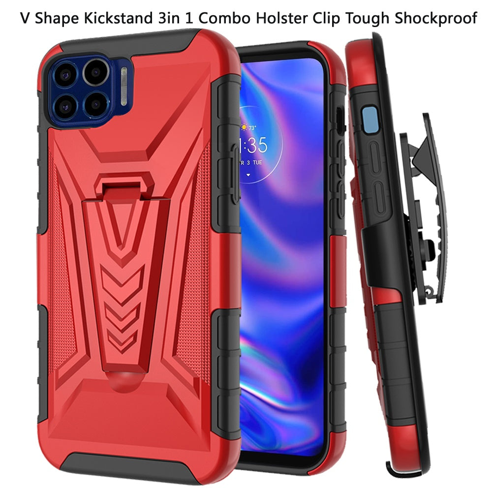 For Motorola Moto One 5G, Moto G 5G Plus, Moto One Lite 3 in 1 Rugged Belt Clip Holster Heavy Duty Hybrid Tough Armor Rubber with Kickstand Stand Phone Case Cover
