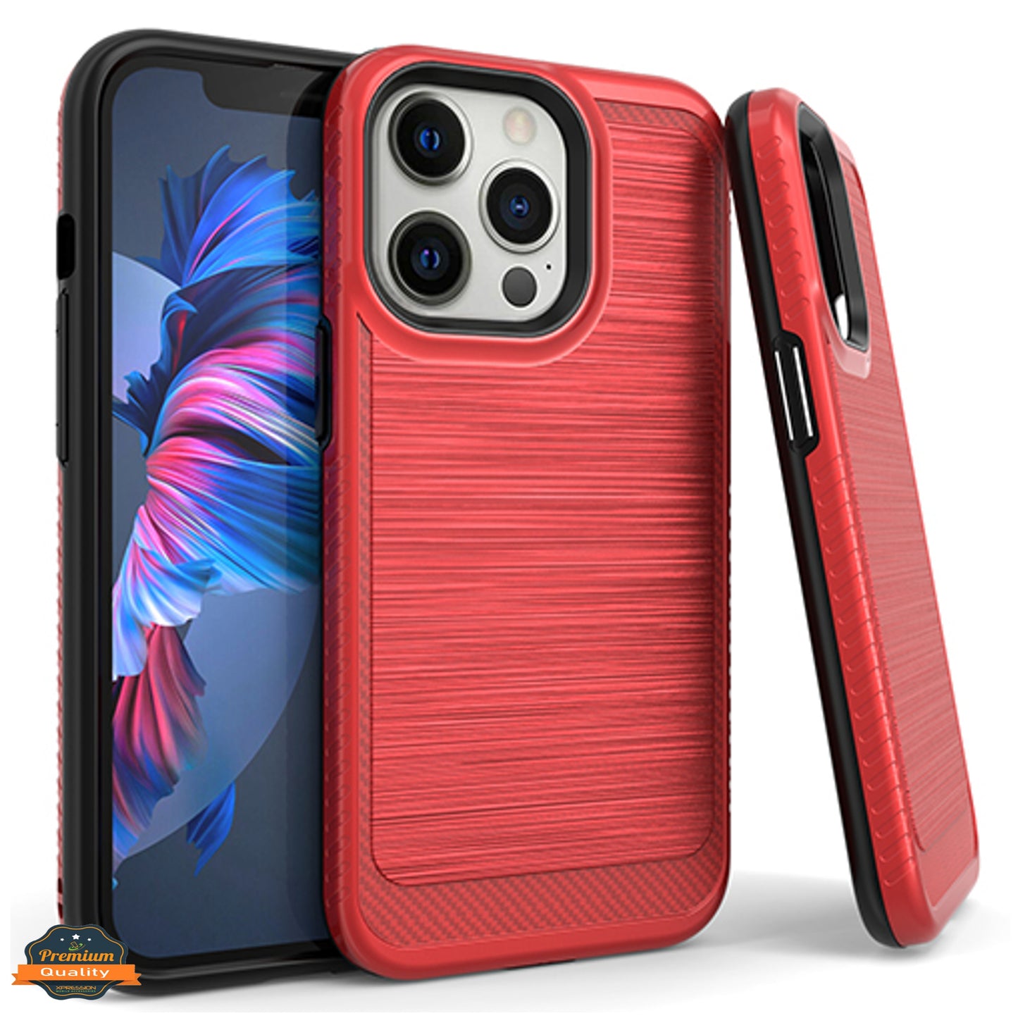 For Apple iPhone 13 /Pro Max Mini Armor Brushed Texture Rugged Carbon Fiber Design Shockproof Dual Layers Hard PC + TPU Protective Phone Case Cover