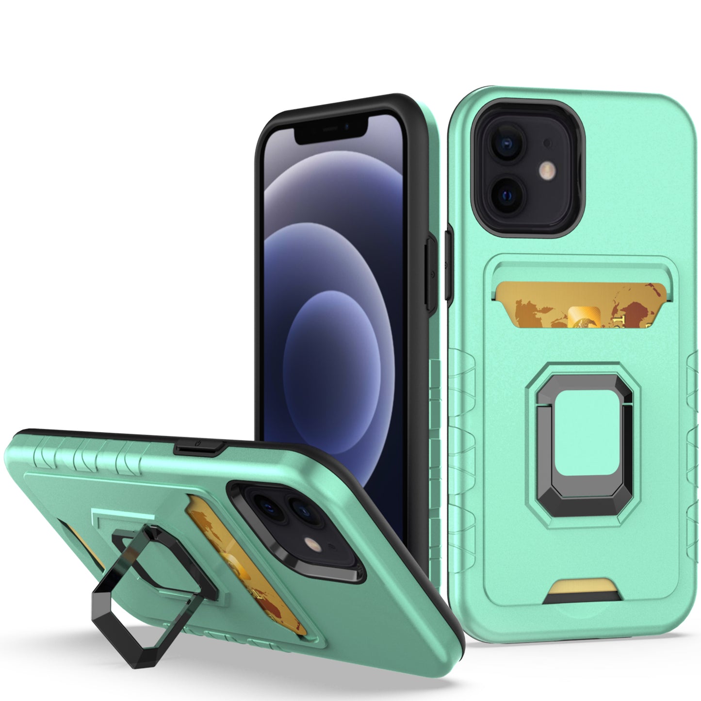 For Apple iPhone 13 Pro (6.1") Wallet Case Designed with Credit Card Holder & Magnetic Stand Kickstand Ring Heavy Duty Hybrid Armor Phone Case Cover