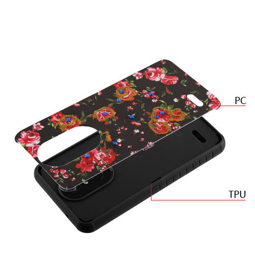 For Samsung Galaxy J3 V /J3 3rd Gen /Galaxy Express Prime 3 Stylish Design Hybrid Rubber TPU Hard PC Shockproof Armor Slim Romantic Love Flowers Phone Case Cover