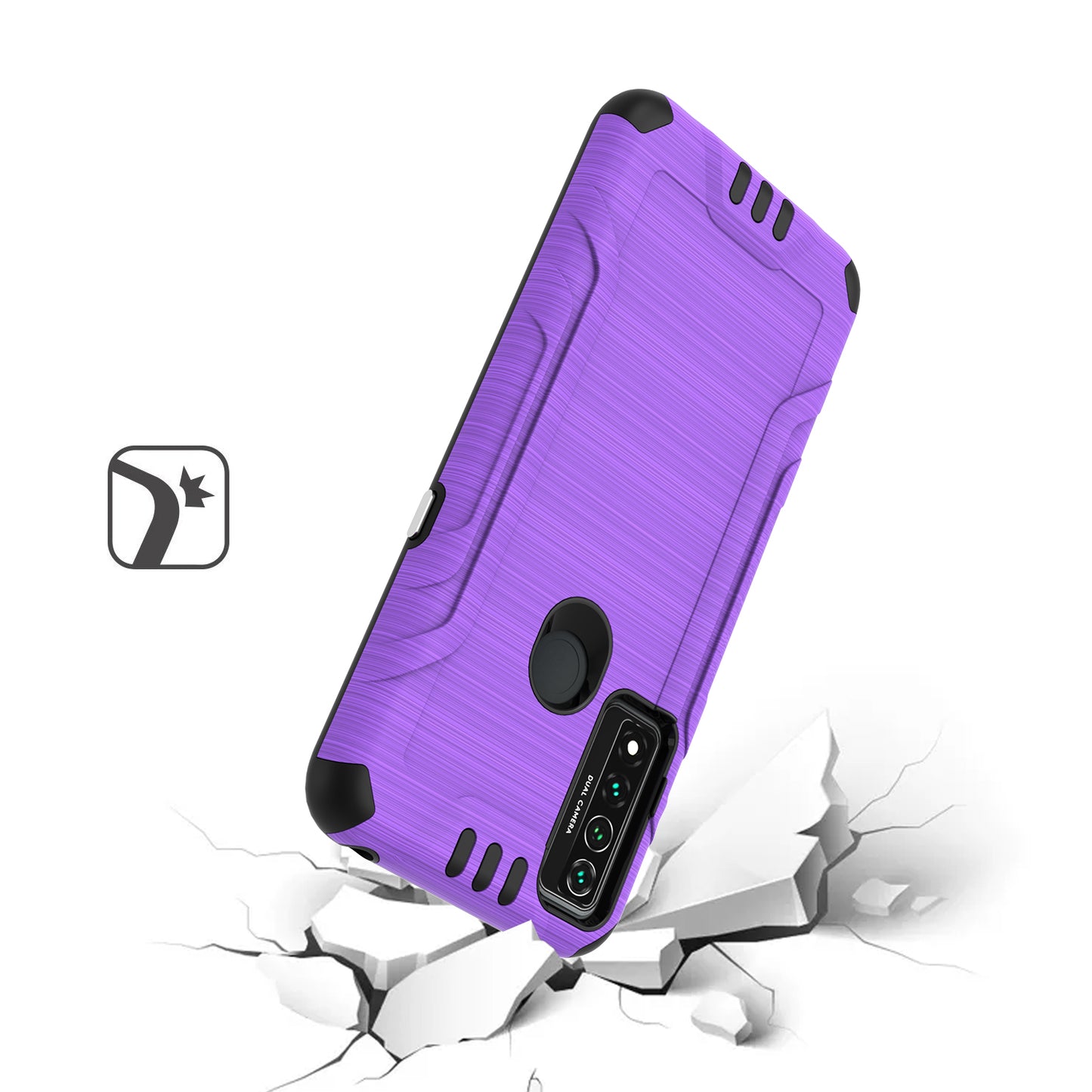 For TCL 4X (T601DL) Hybrid Dual Layer Slim Defender Armor Tuff Metallic Brush Texture Finishing Shockproof Hard PC + Soft TPU Rubber Phone Case Cover