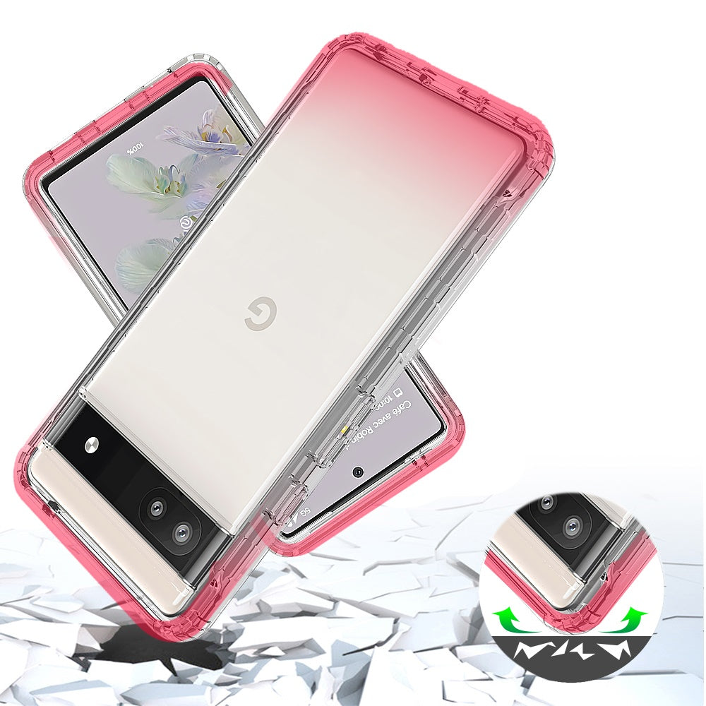 For Google Pixel 6A Dual Layer Hybrid Clear Gradient Two Tone Transparent Shockproof Rubber Hard Protective Frame Phone Case Cover