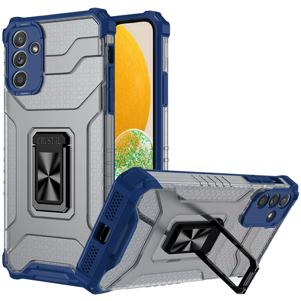 For Samsung Galaxy A02S Transparent 360 Rotation Built-in Magnetic Ring Kickstand Holder Hybrid Rugged Armor Bumper Phone Case Cover