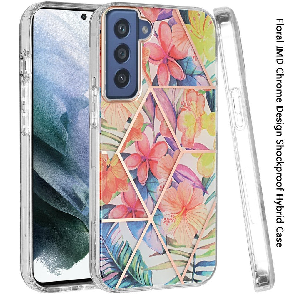 For Samsung Galaxy S22 Fashion Floral IMD Design Flower Pattern Hybrid Protective Hard Rubber TPU Slim Back Shockproof Phone Case Cover