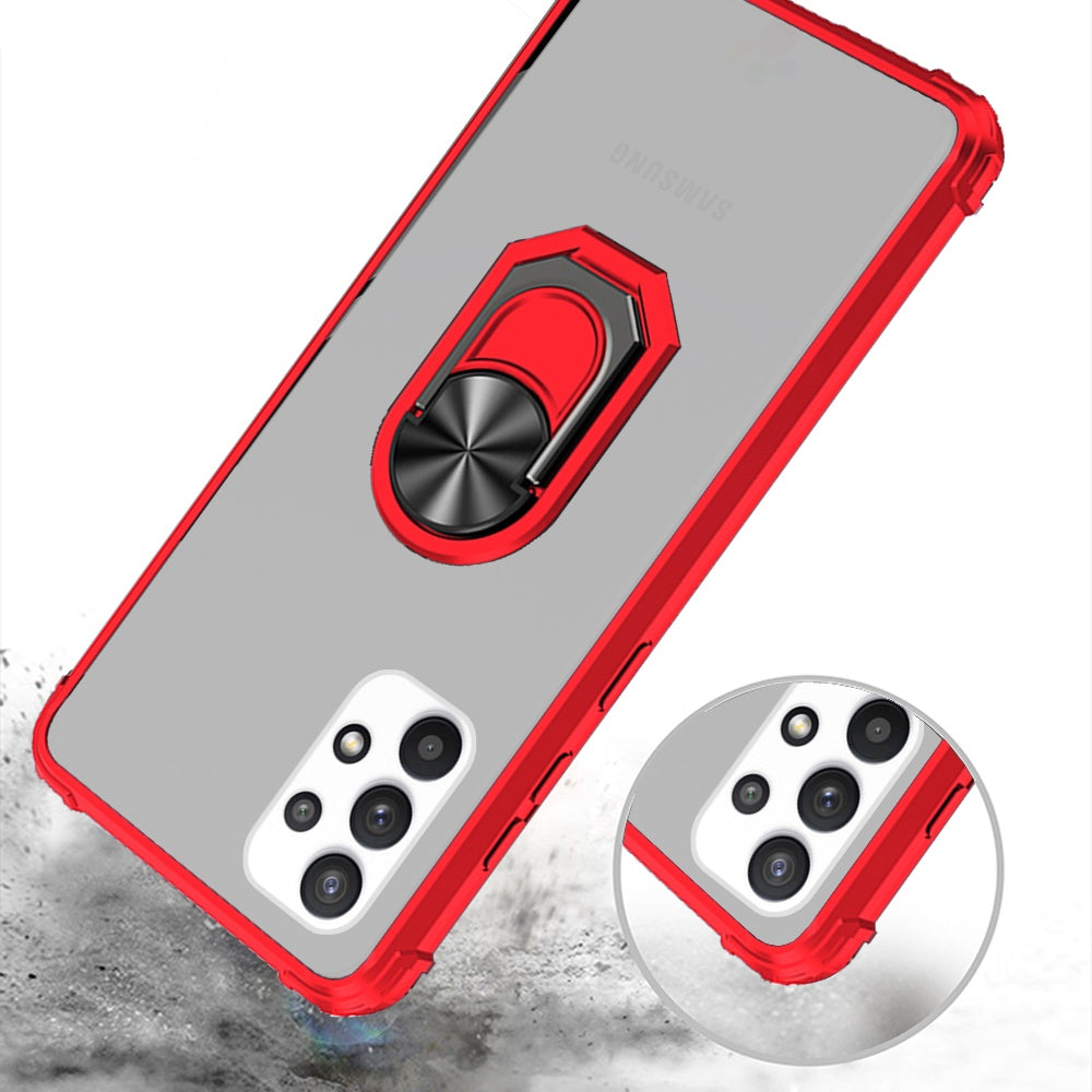 For Samsung Galaxy A33 5G Clear Silicone Shockproof Hybrid Protection Cover Transparent TPU with Magnetic Ring Kickstand Phone Case Cover