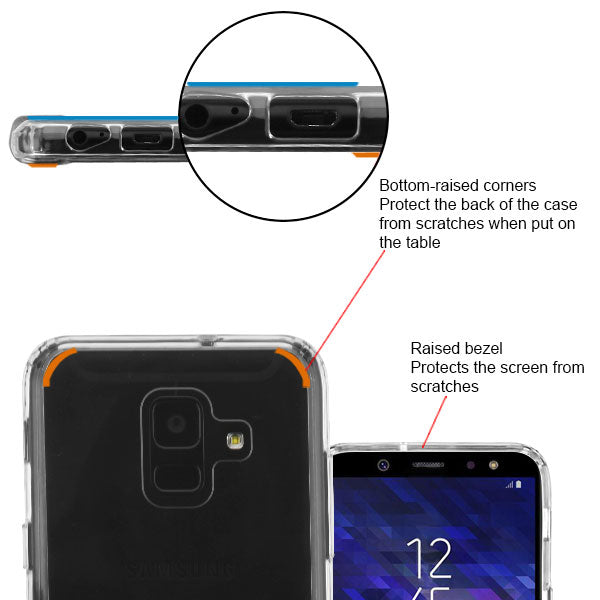 For Samsung Galaxy A6 (2018) Slim Fit Hybrid Transparent Rubber Gummy Hard PC Soft Silicone Protective Clear Phone Case Cover