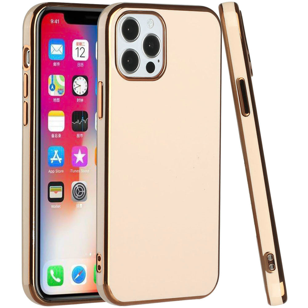 For Apple iPhone 14 /Plus Pro Max Electroplated Fashion Solid Gold Frame Hybrid Rubber TPU Hard PC Slim Fit Phone Case Cover