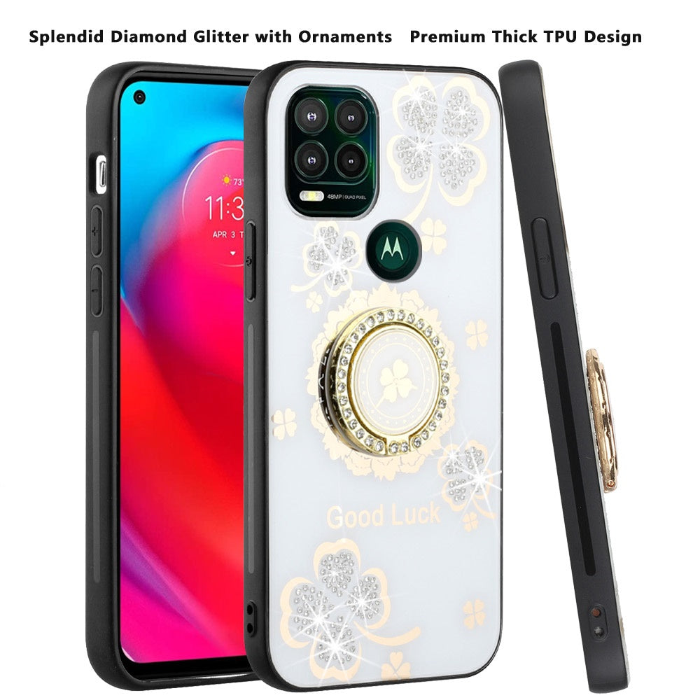 For Motorola Moto G Pure Diamond Bling Sparkly Glitter Ornaments Engraving Hybrid Armor with Ring Stand Holder Rugged Fashion Phone Case Cover