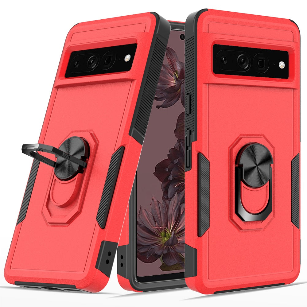 For Google Pixel 7/ 7 Pro Hybrid Tough Strong Dual Layer Hard PC TPU with Flat Magnetic Ring Stand Heavy-Duty Armor Design Phone Case Cover