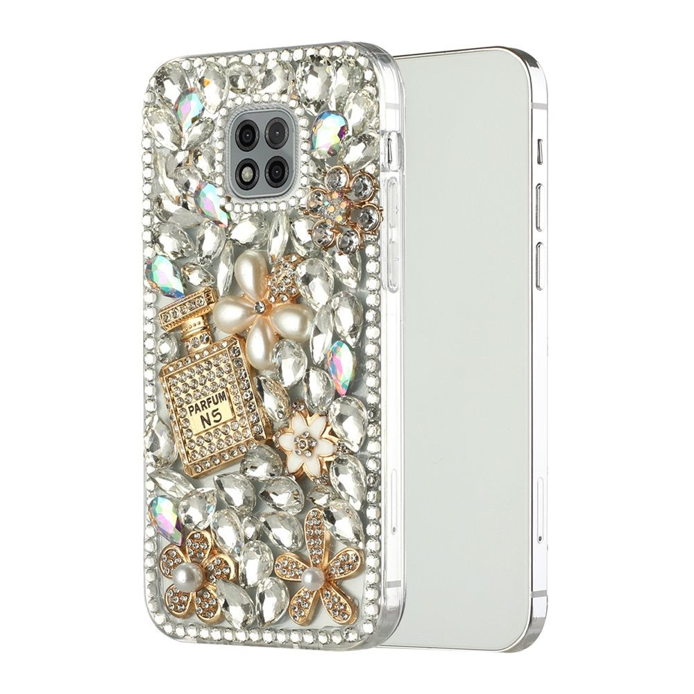 For Samsung Galaxy S21 Ultra Bling Clear Crystal 3D Full Diamonds Luxury Sparkle Rhinestone Hybrid Protective Pearl Flowers Perfume Phone Case Cover