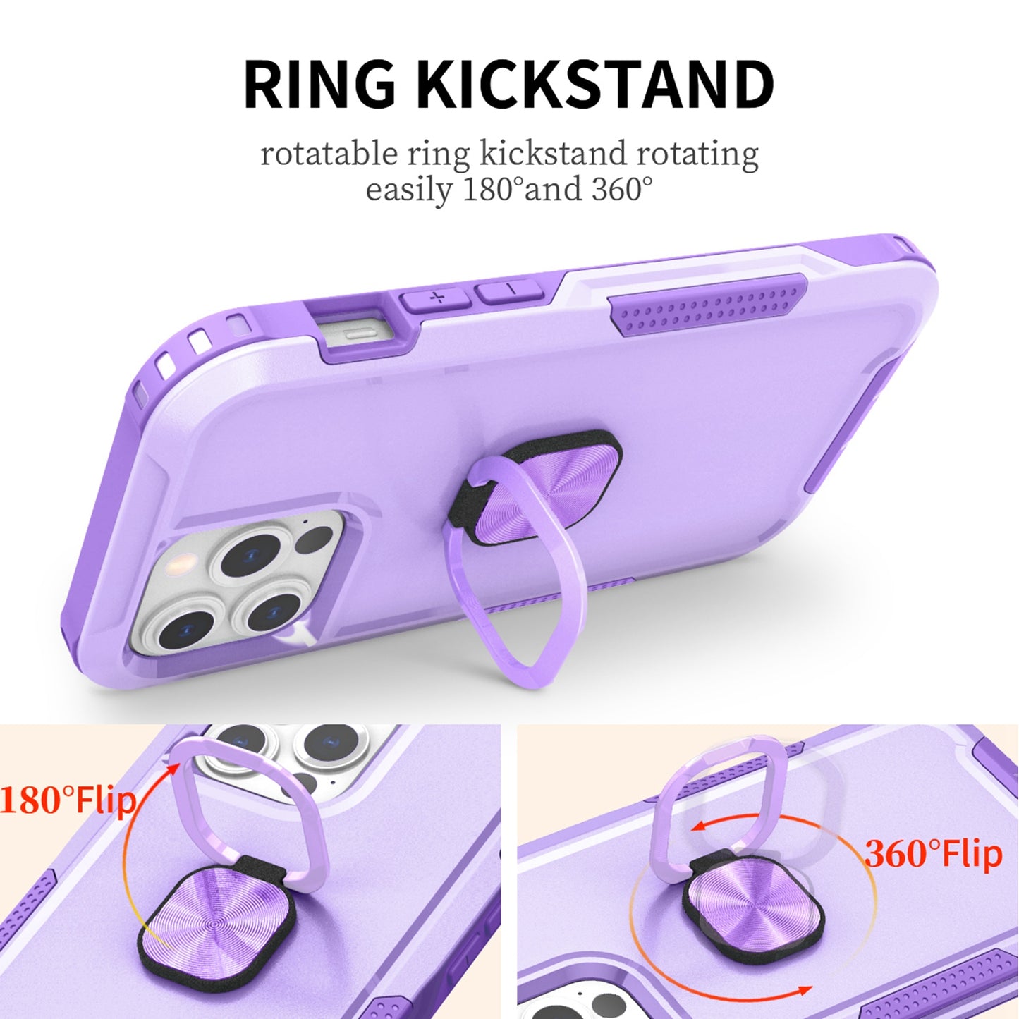 For Apple iPhone 14 (6.1") Heavy Duty 3in1 Magnetic Ring Kickstand Hybrid Shockproof Military-Grade Drop Protection Purple Phone Case Cover