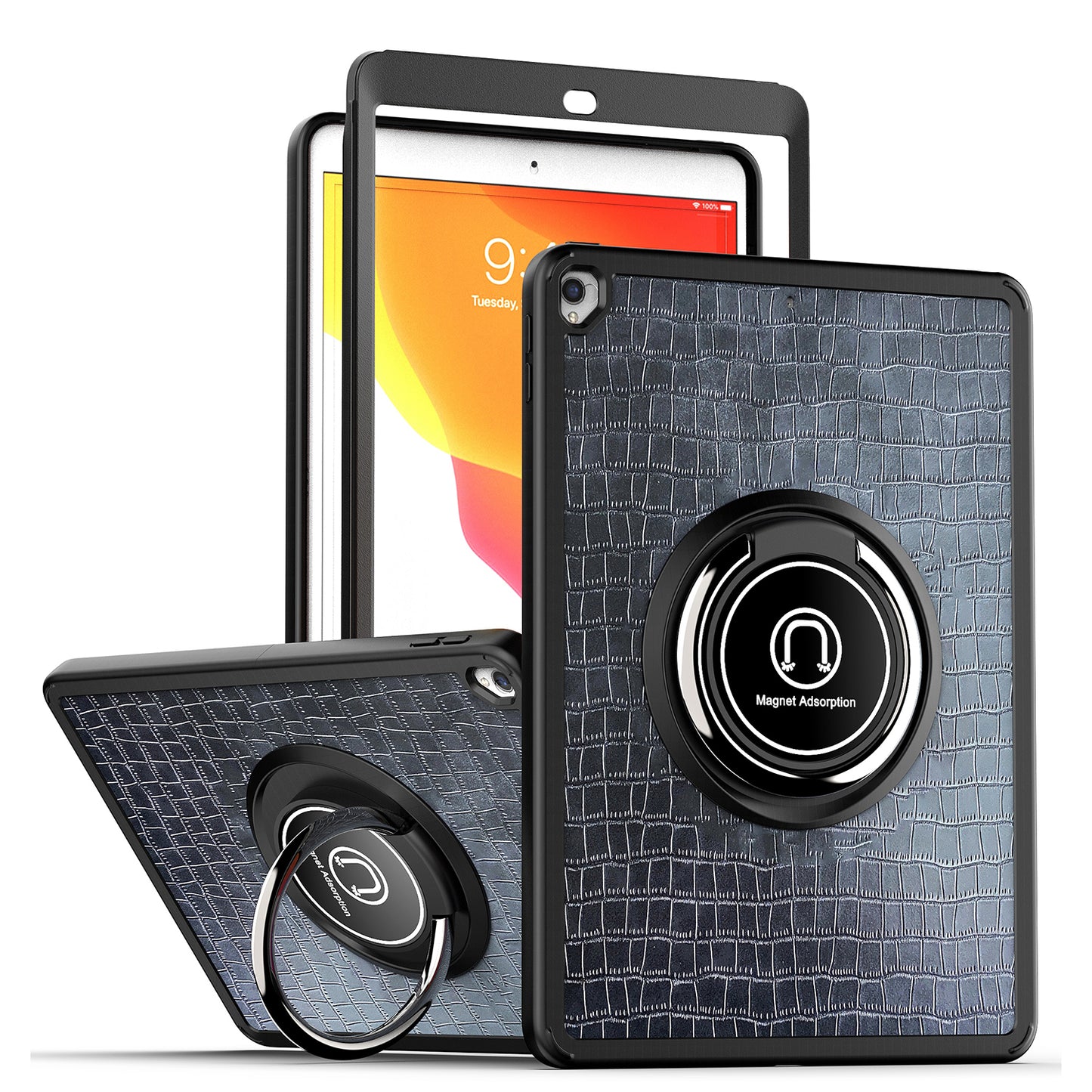 Case for Samsung Galaxy Tab A7 (10.4 inch) Slim Hybrid with Ring Magnetic Stand Holder Kickstand Frame Bumper Drop proof Tablet Black Crocodile Tablet Cover