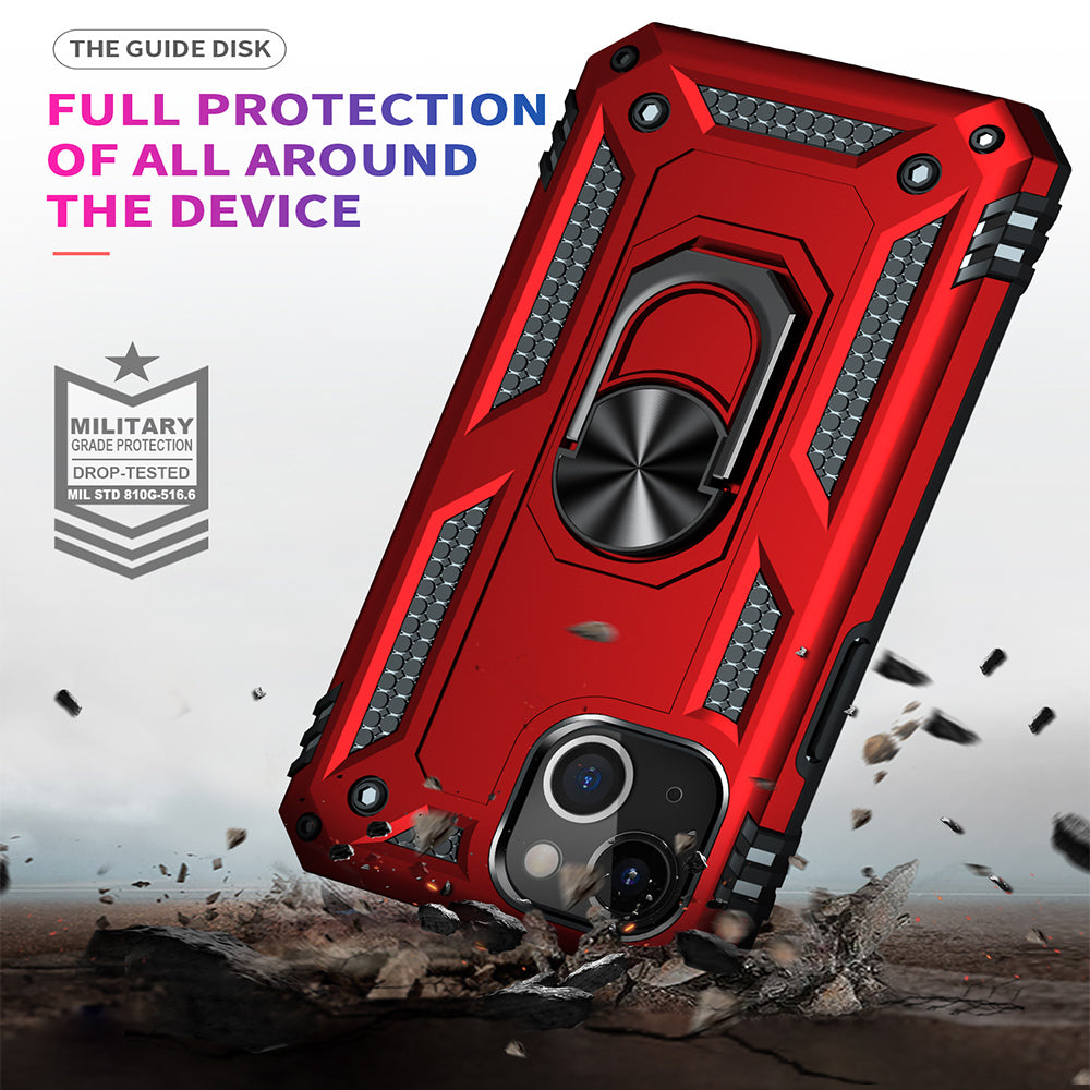 For Apple iPhone 13 /Mini Pro Max Military Grade Heavy Duty Armor Protection Hybrid with Rotating Metal Ring Kickstand Finger Loop Stand Phone Case Cover