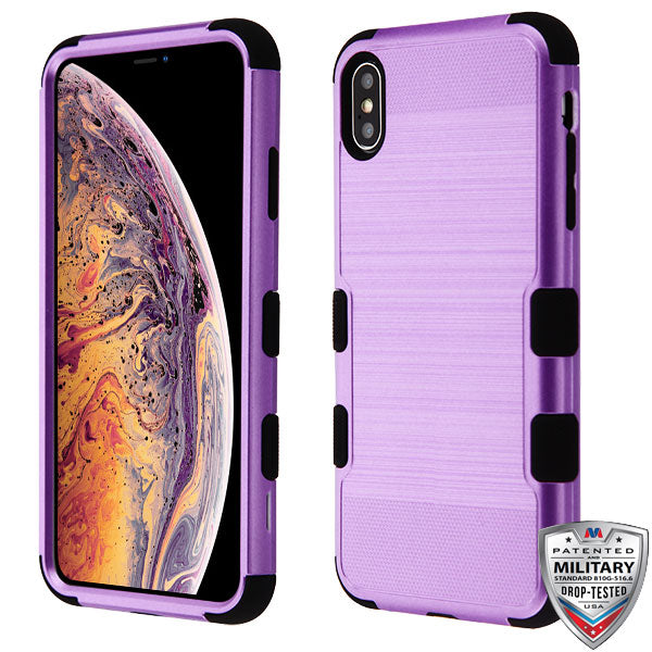 For Apple iPhone XS Max Hybrid Three Layer Hard PC Shockproof Heavy Duty TPU Rubber Anti-Drop Purple Black Phone Case Cover