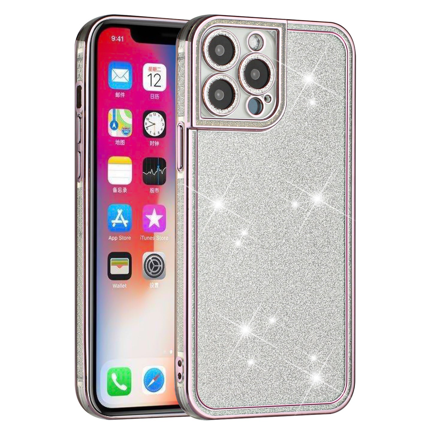 For Apple iPhone 13 Pro Max Luxury Chromed Edge Glitter Star Bling Thick TPU Shiny Bling Protective Frame Phone Case Cover
