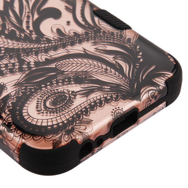 For Samsung Galaxy J2 /J2 Core/J2 Dash/J2 Pure Hybrid Three Layer Hard PC Shockproof Heavy Duty TPU Rubber Anti-Drop Phoenix Flower Phone Case Cover