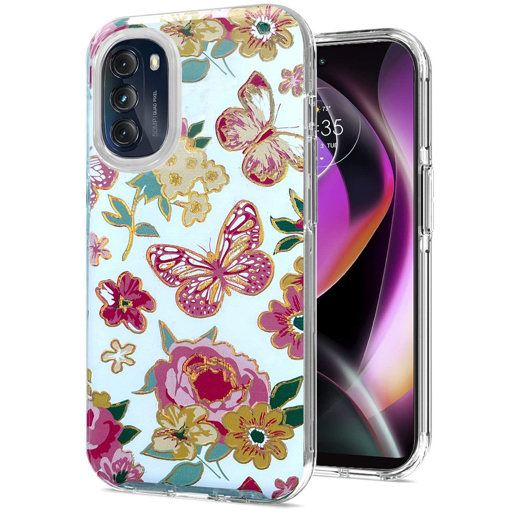 For Motorola Moto G 5G 2022 Stylish Gold Layer Design Hybrid Rubber TPU Hard PC Shockproof Armor Rugged Slim Phone Case Cover