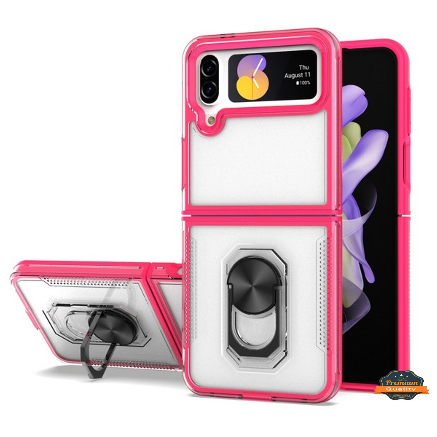 For Samsung Galaxy Z Flip 4 5G Transparent Hybrid Magnetic Ring Stand (work with Car Mount) Detachable Frame Bumper Phone Case Cover