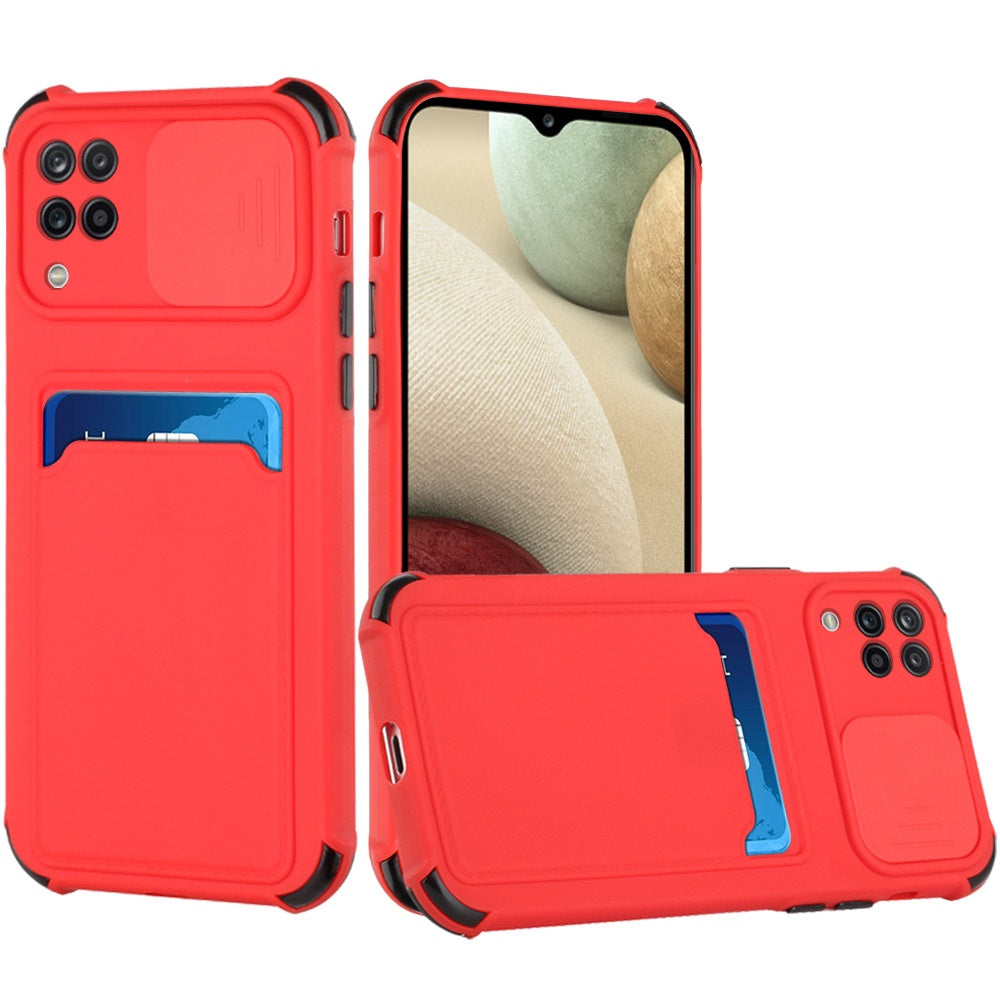 For Samsung Galaxy A12 5G Slim Wallet Case Credit Card Holder Back TPU Hybrid Rubber Silicone with Slide Camera Protection Phone Case Cover