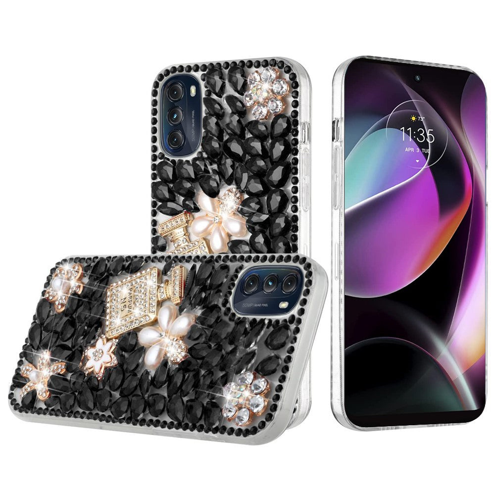 For Motorola Moto G 5G 2022 Bling Crystal 3D Full Diamonds Luxury Sparkle Transparent Rhinestone Hybrid Protective Phone Case Cover