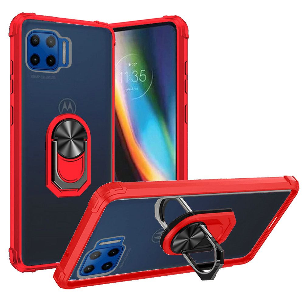 For Motorola Moto One 5G, Moto G 5G Plus, Moto One Lite Clear Silicone Shockproof Hybrid Protection Cover Transparent TPU with Magnetic Ring Kickstand Phone Case Cover