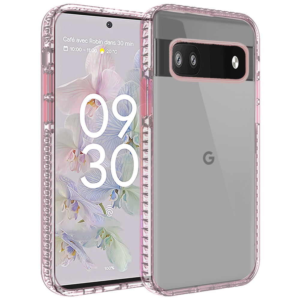 For Google Pixel 6A Crystal Transparent Rugged Shockproof Hybrid PC+TPU Colorful Buttons Military Grade Protection Back Phone Case Cover