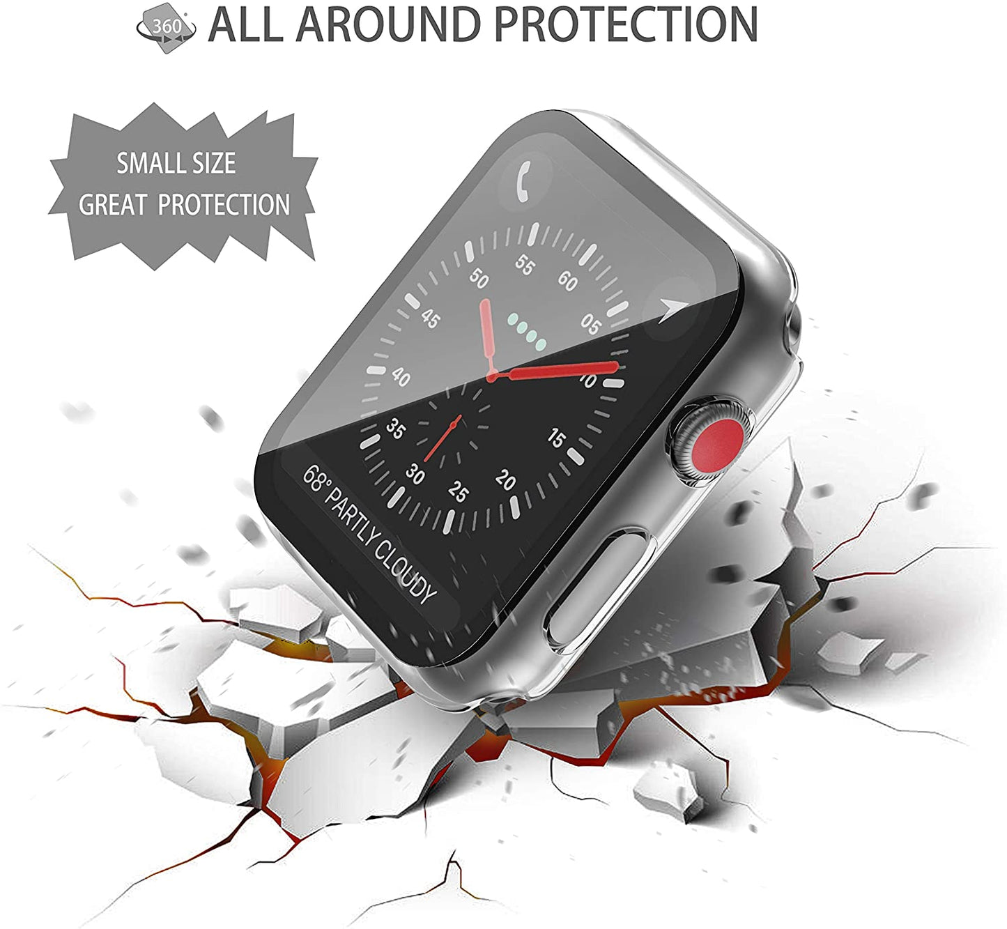 For Apple Watch 44mm Ultra Clear Transparent PC with Built in Screen Protector Snap-on Full Coverage Shell Rubber TPU + Hard PC Frame for iWatch Series SE/6/5/4 Clear Phone Case Cover