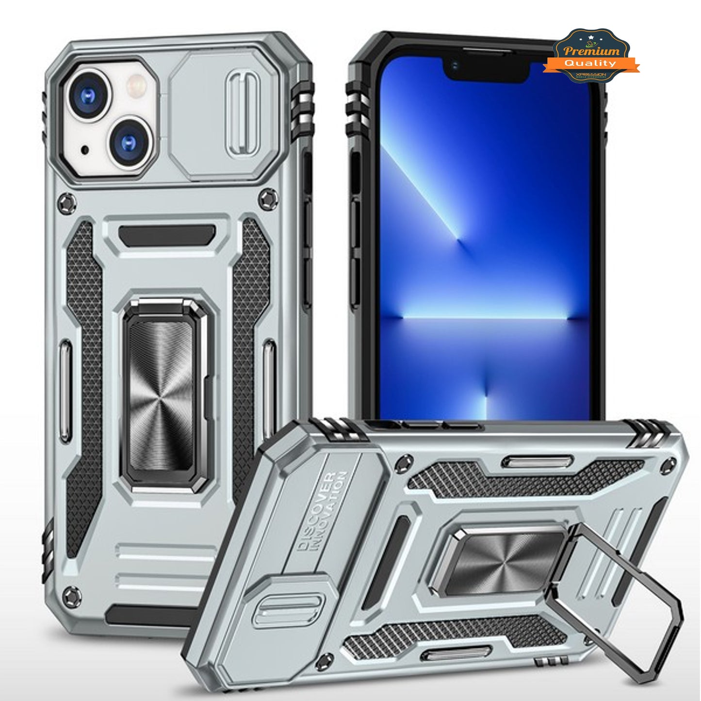 For Apple iPhone 14 /Plus Pro Max Kickstand & Slide Camera Lens Protection + 360° Rotate Ring Stand, Hybrid Shockproof Phone Case Cover