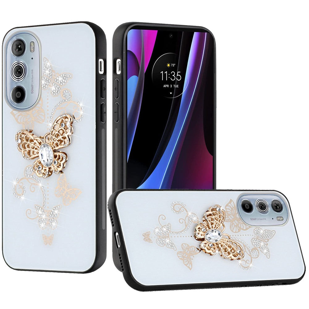 For Motorola Edge+ 2022 /Edge Plus Diamond 3D Bling Sparkly Glitter Ornaments Engraving Hybrid Armor Fashion Phone Case Cover