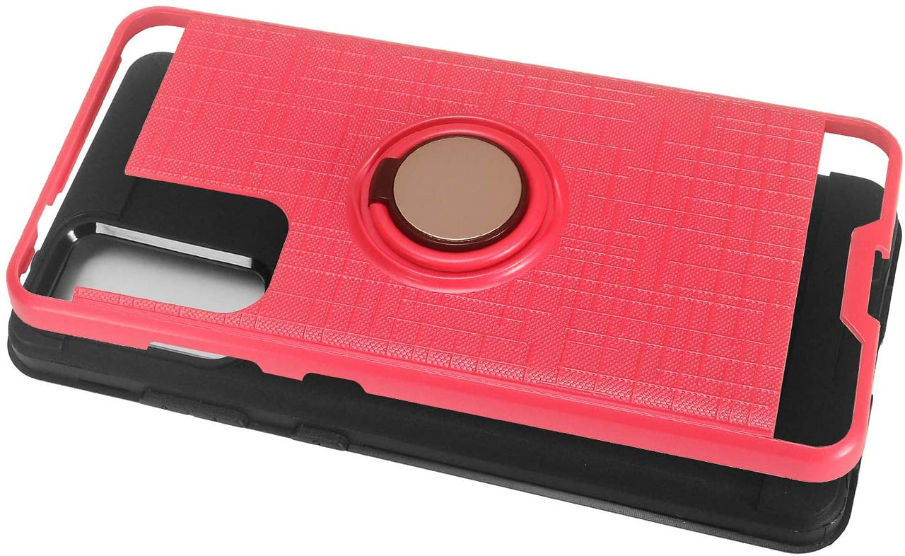 For Motorola Moto One 5G, Moto G 5G Plus Hybrid 360° Ring Armor Shockproof Dual Layers Rugged 2 in 1 Holder with Ring Stand Hot Pink Phone Case Cover