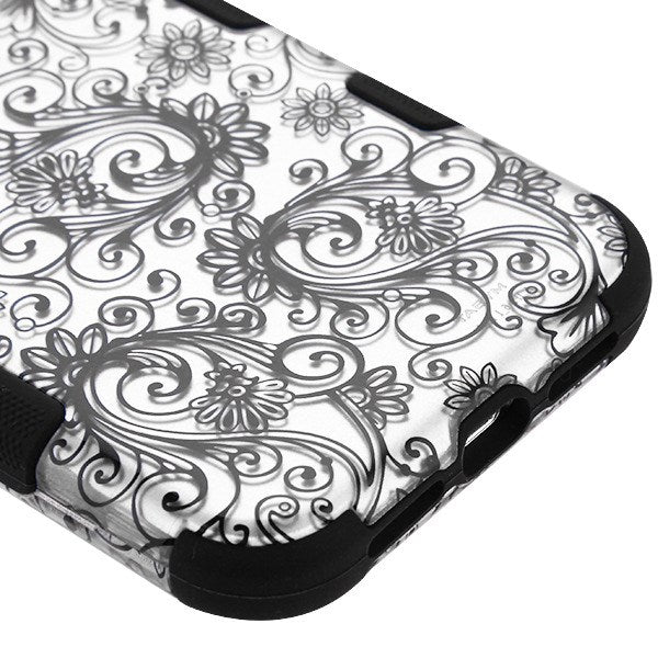 For Apple iPhone XS Max Stylish Hybrid Three Layer Hard PC Shockproof Heavy Duty TPU Rubber Anti-Drop Black Leaf Clover Flower Phone Case Cover