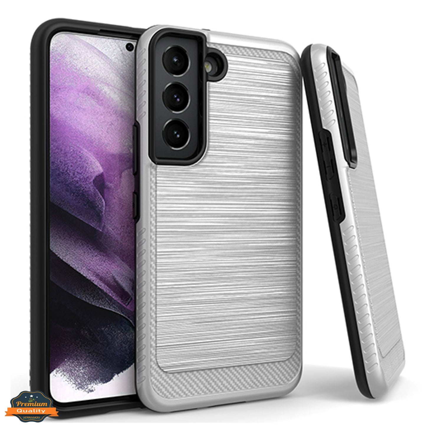 For Samsung Galaxy S22 /Plus Ultra Armor Brushed Texture Rugged Carbon Fiber Design Shockproof Dual Layers Hard PC + TPU Protective Phone Case Cover