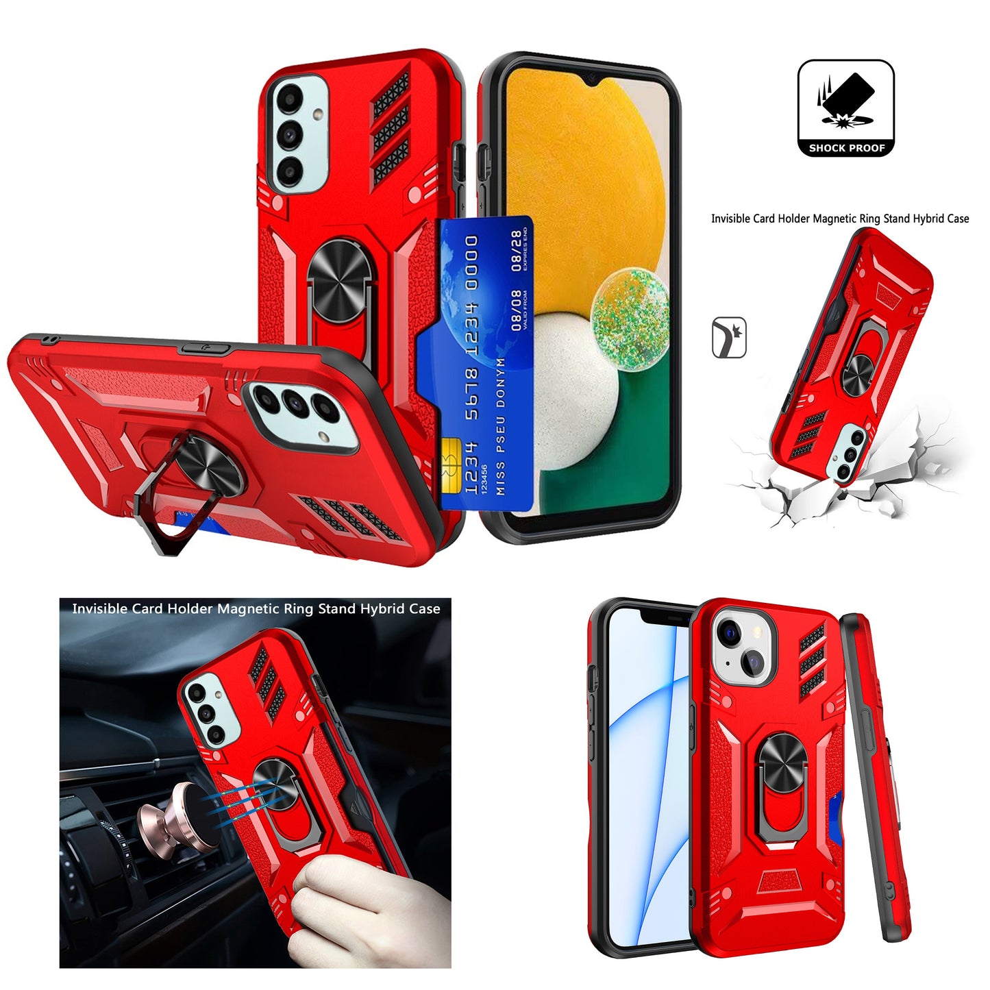 For Samsung Galaxy A53 5G Wallet Case Hybrid Ring Stand with Invisible Credit Card Holder Slim Shockproof Rugged Hard Phone Case Cover