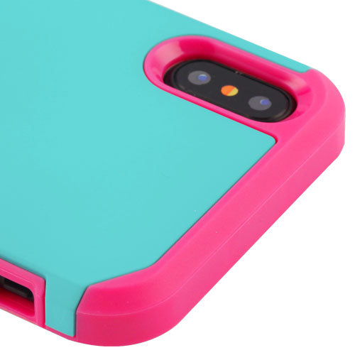 For Apple iPhone XS/X Dual Layer Hybrid Armor Rubber Soft TPU Hard PC Shockproof Slim Fit Teal Green Pink Phone Case Cover